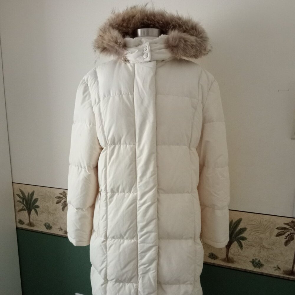 Ski Warm Puffer Cream 90s White Coat Fur Hood Detatchable